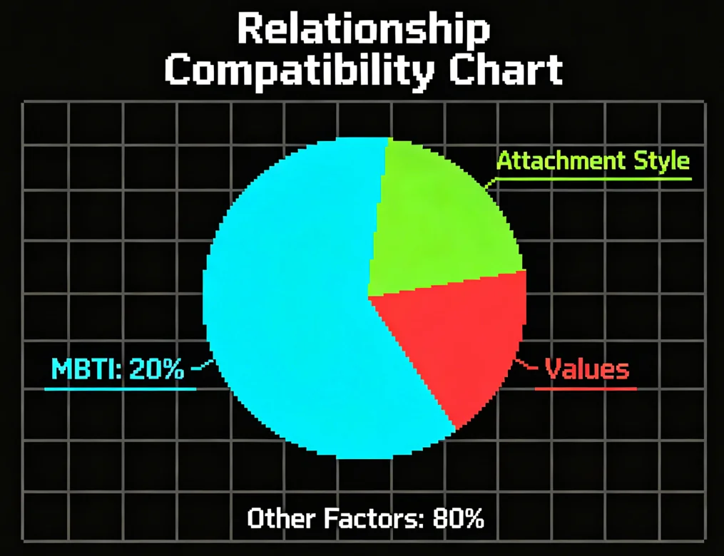 MBTI compatibility score explains only 20% of relationship success while attachment style and shared values matter more